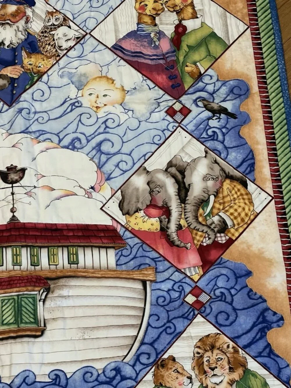 Noah’s Ark Handmade Baby Toddler Quilt Good Ship Noah 27.5” X 40.5” READ